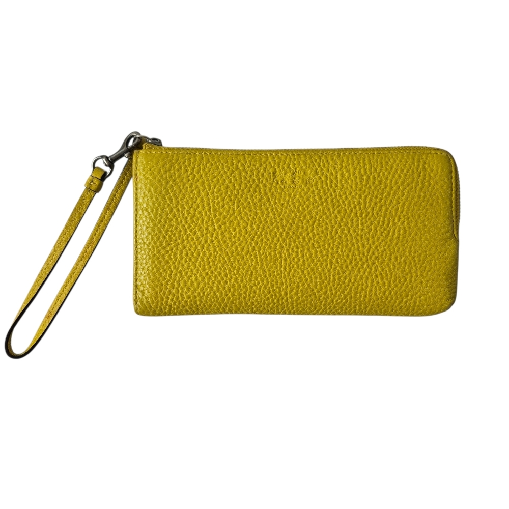 Coach Bleecker Pebbled Leather Wristlet Wallet Mustardy Yellow